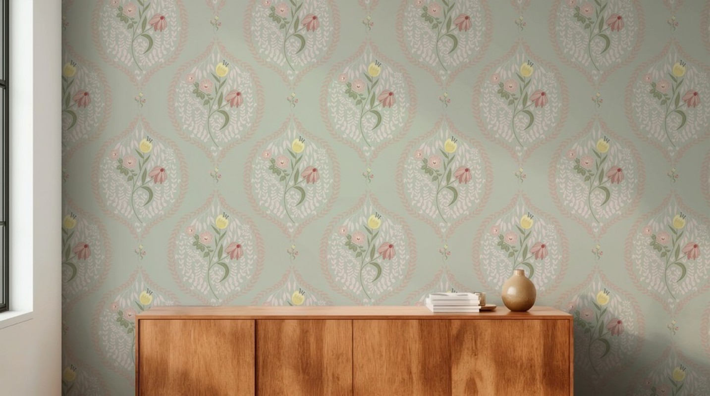 Picture of Fargesammensetning Flower bouquet in ogee green - 1032601-02 - 04823-01